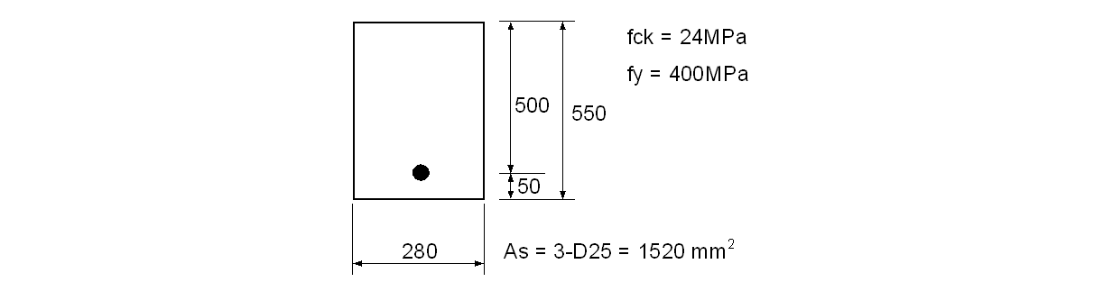 Fig. 15. Singly Reinforced RC Beam (from Udongyun et al., Reinforced Concrete, 3rd edition, Example 5-10)